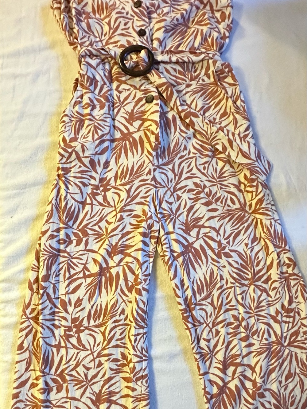 Monteau Los Angeles Tropical Leaf Print Jumpsuit with Belt Size Large